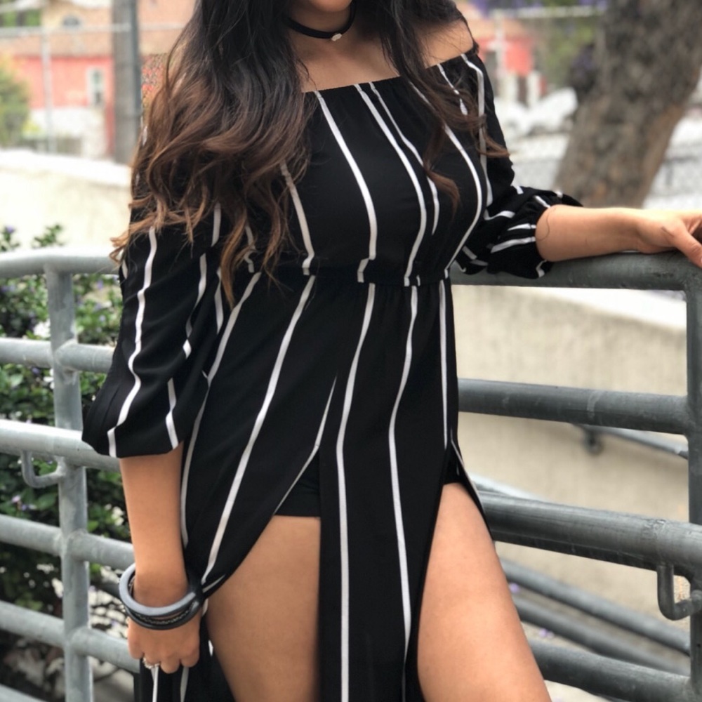 Long Black & White Striped Maxi Romper